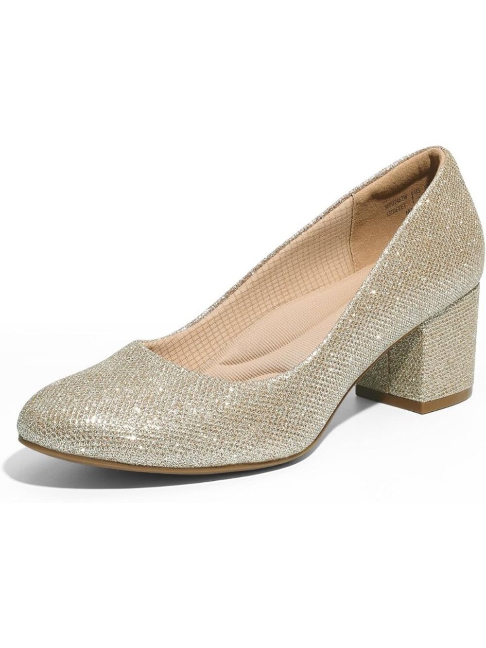 Women's Gold Chunky Block Heel Pumps Round Toe Non Slip Outsole Dressy Shoes